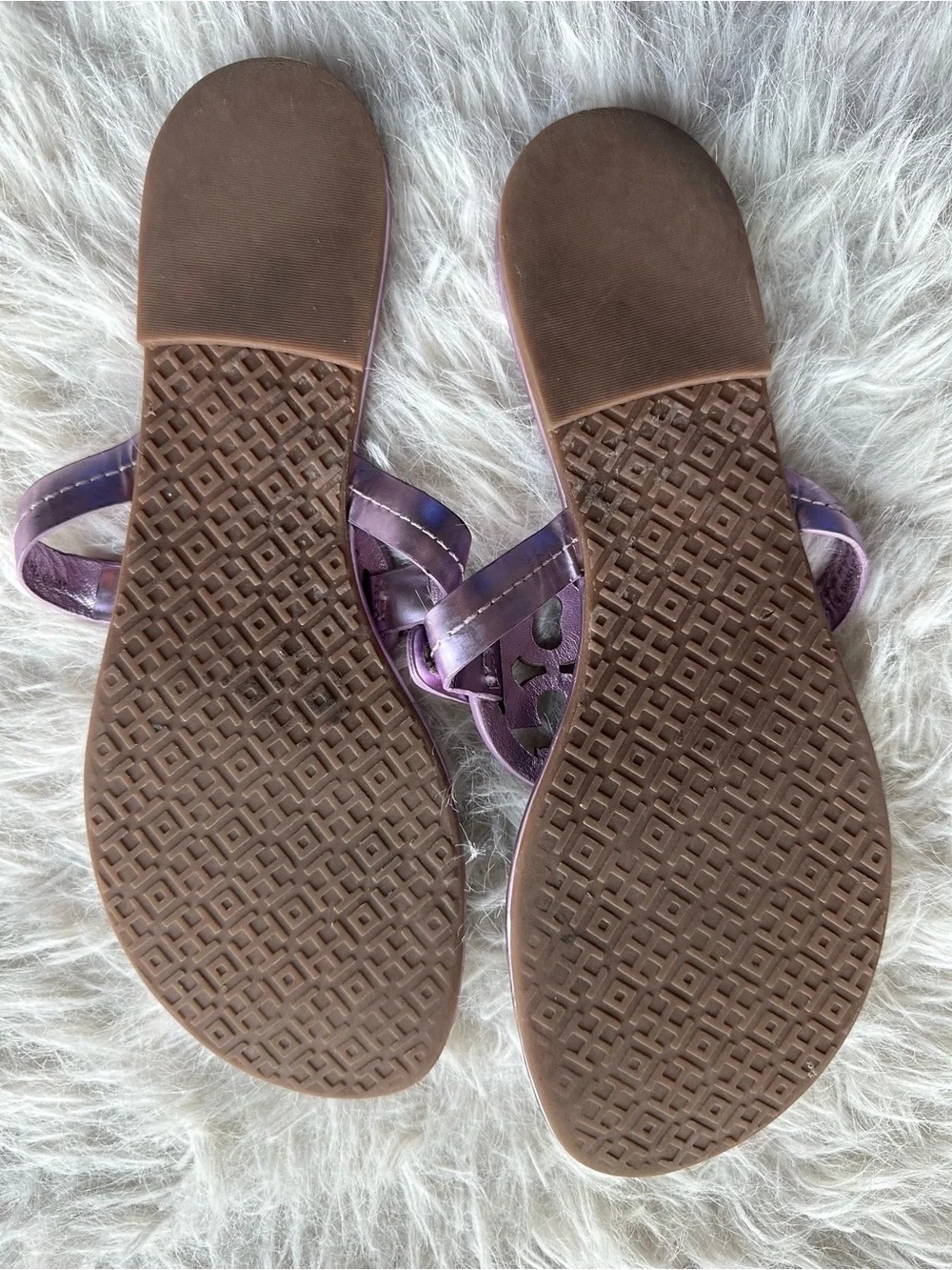 Tory Burch metallic Purple Miller Logo Thong Sandals eggplant patent leathe